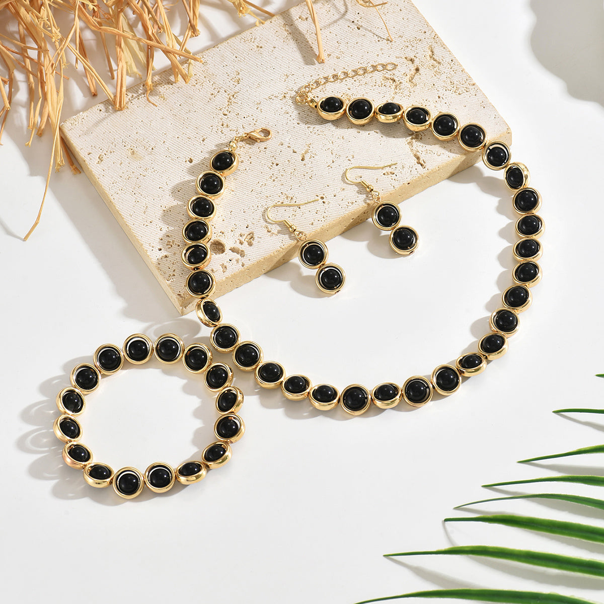 Black Onyx Circle Jewelry Set
