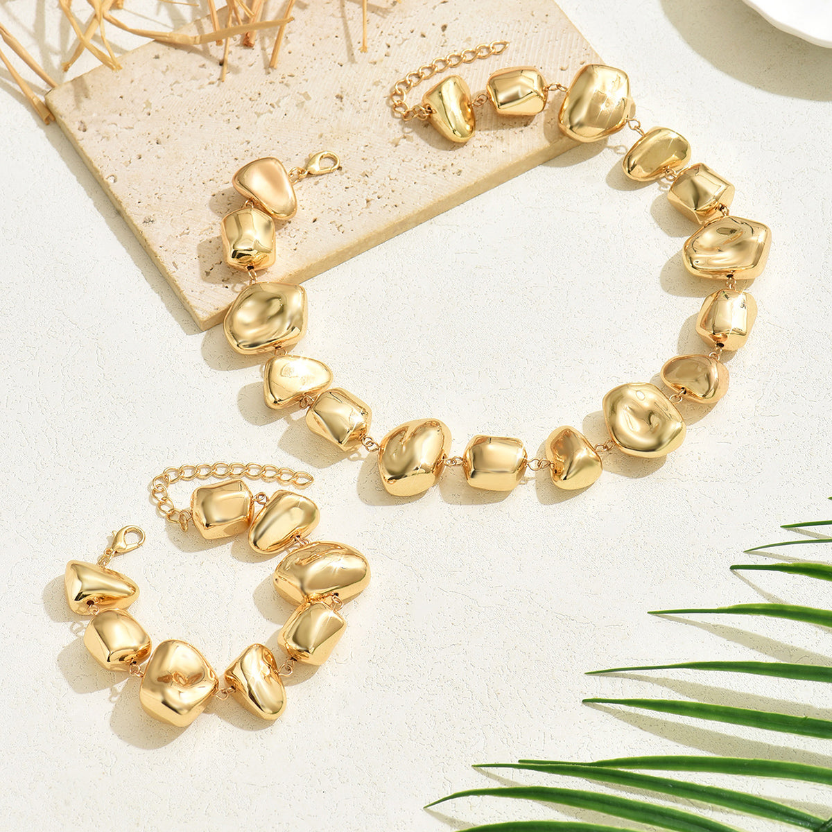Gold Irregular Pebble Jewelry Set