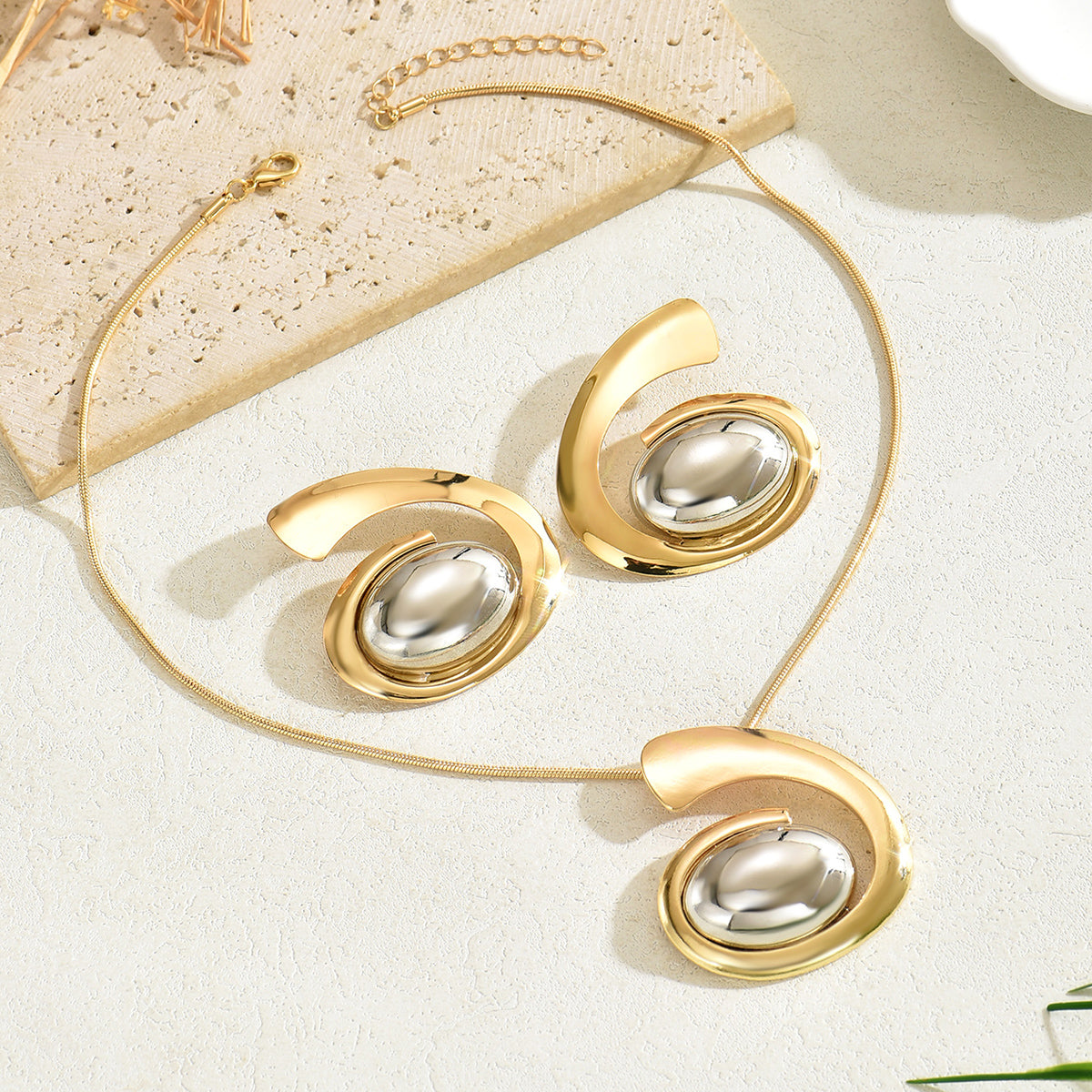 Pearl Oval Statement Jewelry Set